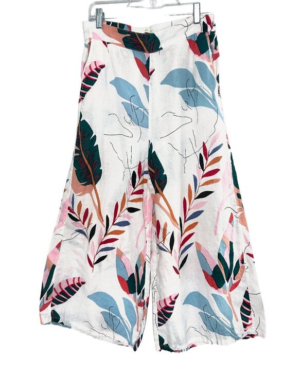 Cynthia Rowley Pants - Cynthia Rowley Tropical Leaf Linen Wide Leg Crop Pants Vacation Breezy Size M